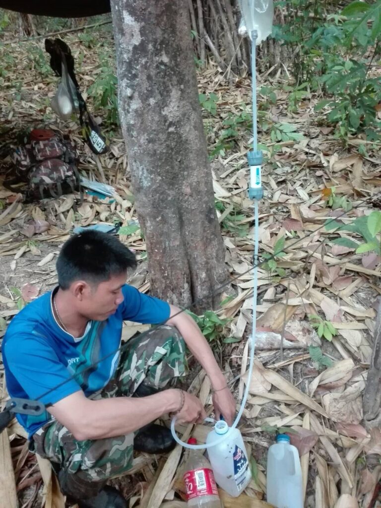 Collecting clean drinking water while on patrol 