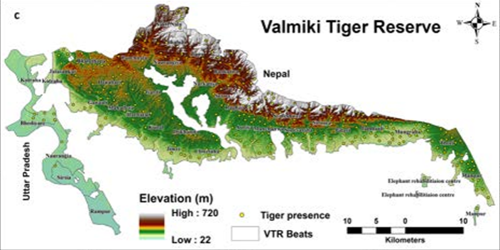 Location of the study area: a India, b Bihar, and c Valmiki Tiger Reserve